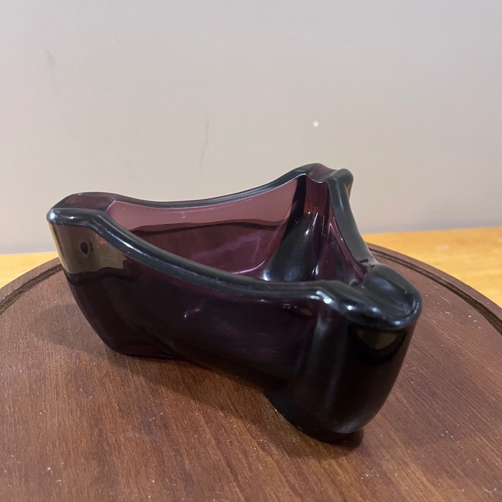 Vtg Viking Glass Amethyst Purple Three Foil Ashtray MCM Mid Century Modern 6.25"